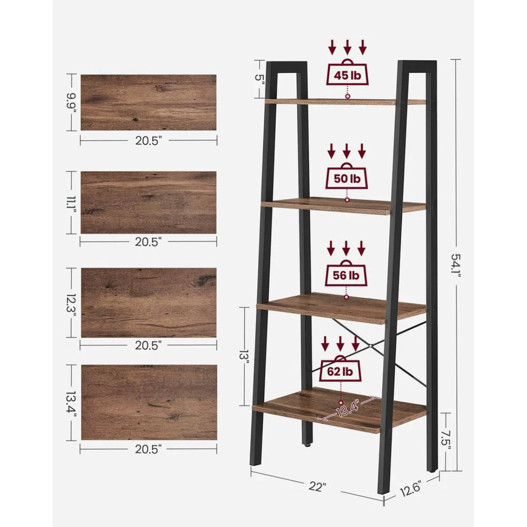 4 Tier Ladder Shelf With Steel Frame, 31.5/22 Inch Storage Rack