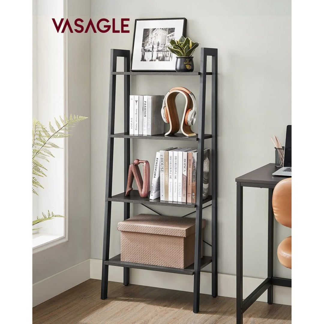 4 Tier Ladder Shelf With Steel Frame, 31.5/22 Inch Storage Rack