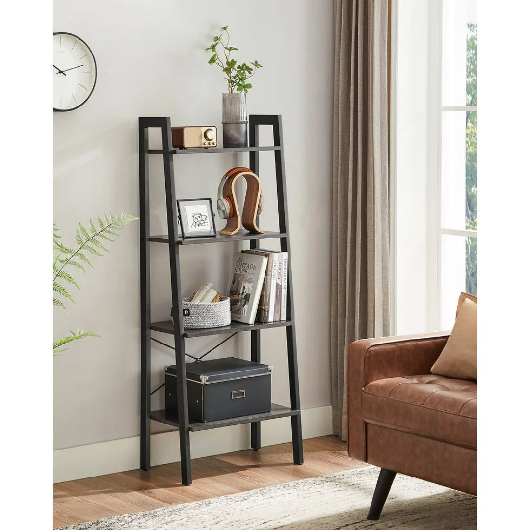 4 Tier Ladder Shelf With Steel Frame, 31.5/22 Inch Storage Rack