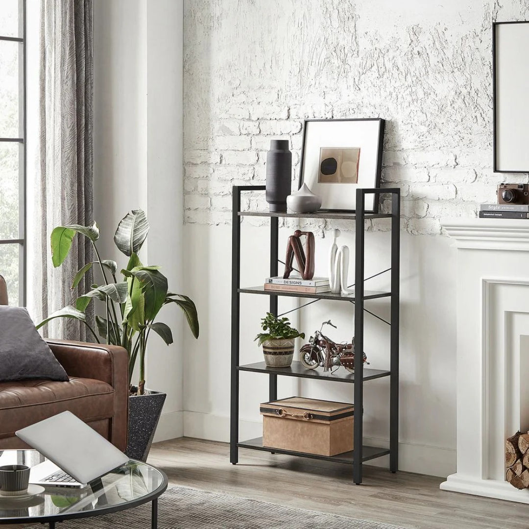 4 Tier Bookshelf With Steel Frame, 47.2 Inch Storage Shelf