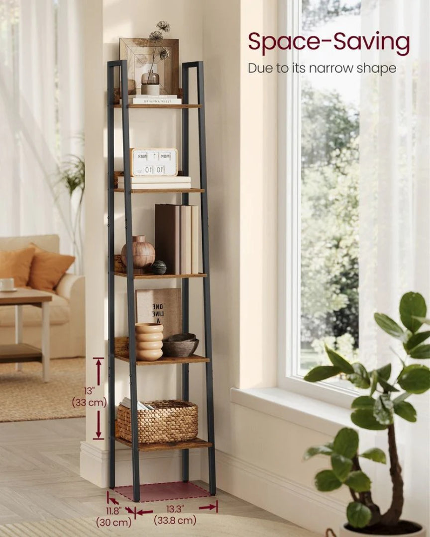 5 Tier Narrow Bookcase, 66.9 Inch Space Saving Storage Shelf