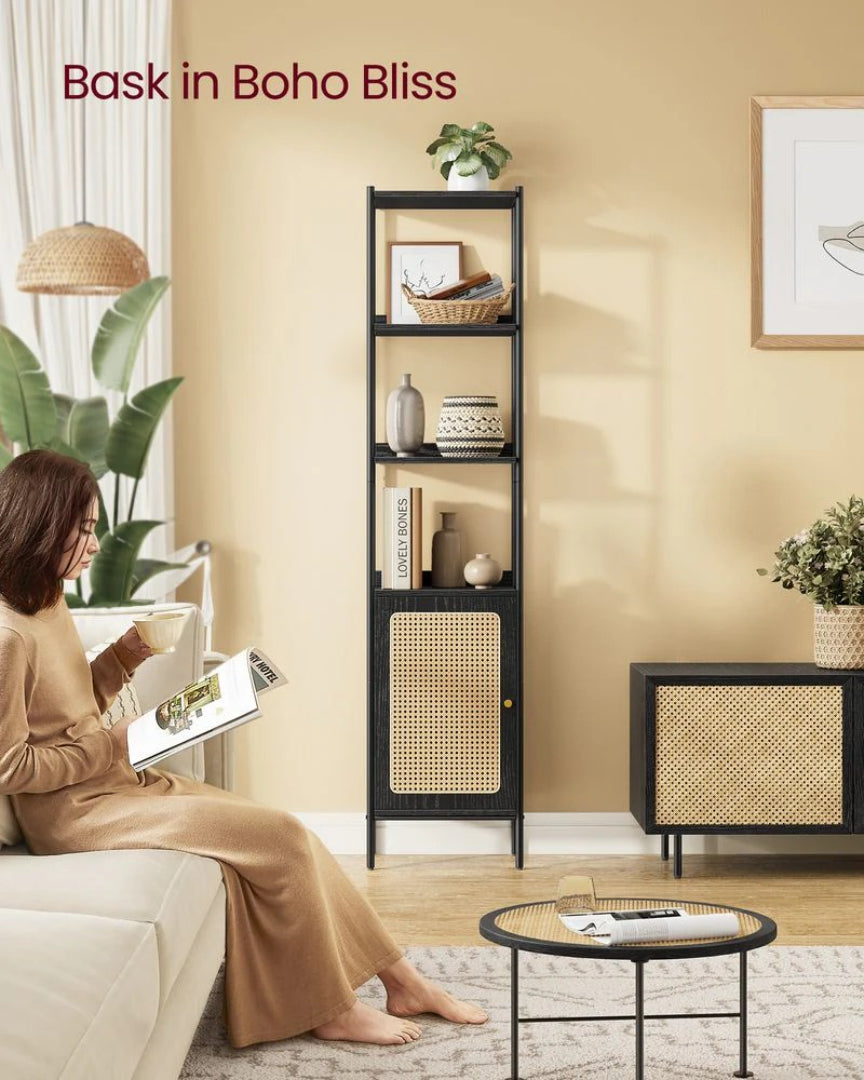 6 Tier Bookcase With Door, 68.8 Inch Storage Shelf