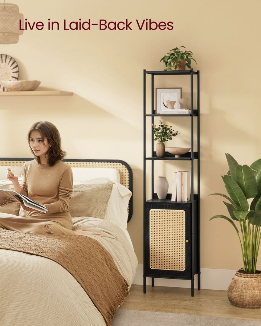 6 Tier Bookcase With Door, 68.8 Inch Storage Shelf