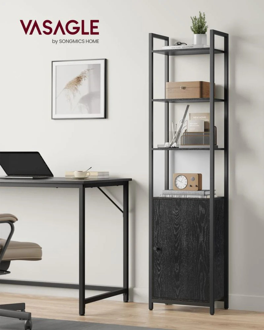 6 Tier Bookcase With Door, 62.8 Inch Tall Storage Shelf