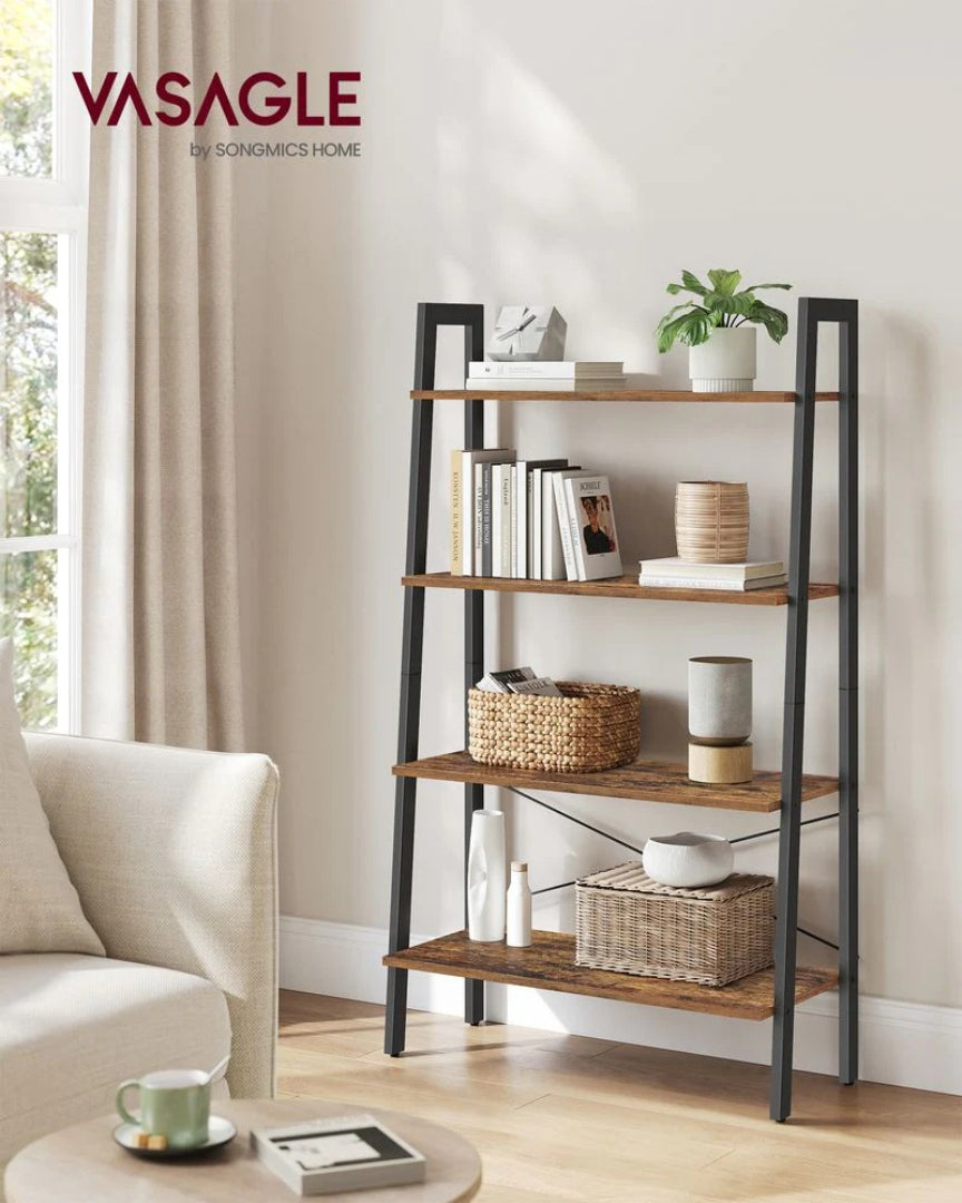 4 Tier Ladder Shelf With Steel Frame, 31.5/22 Inch Storage Rack