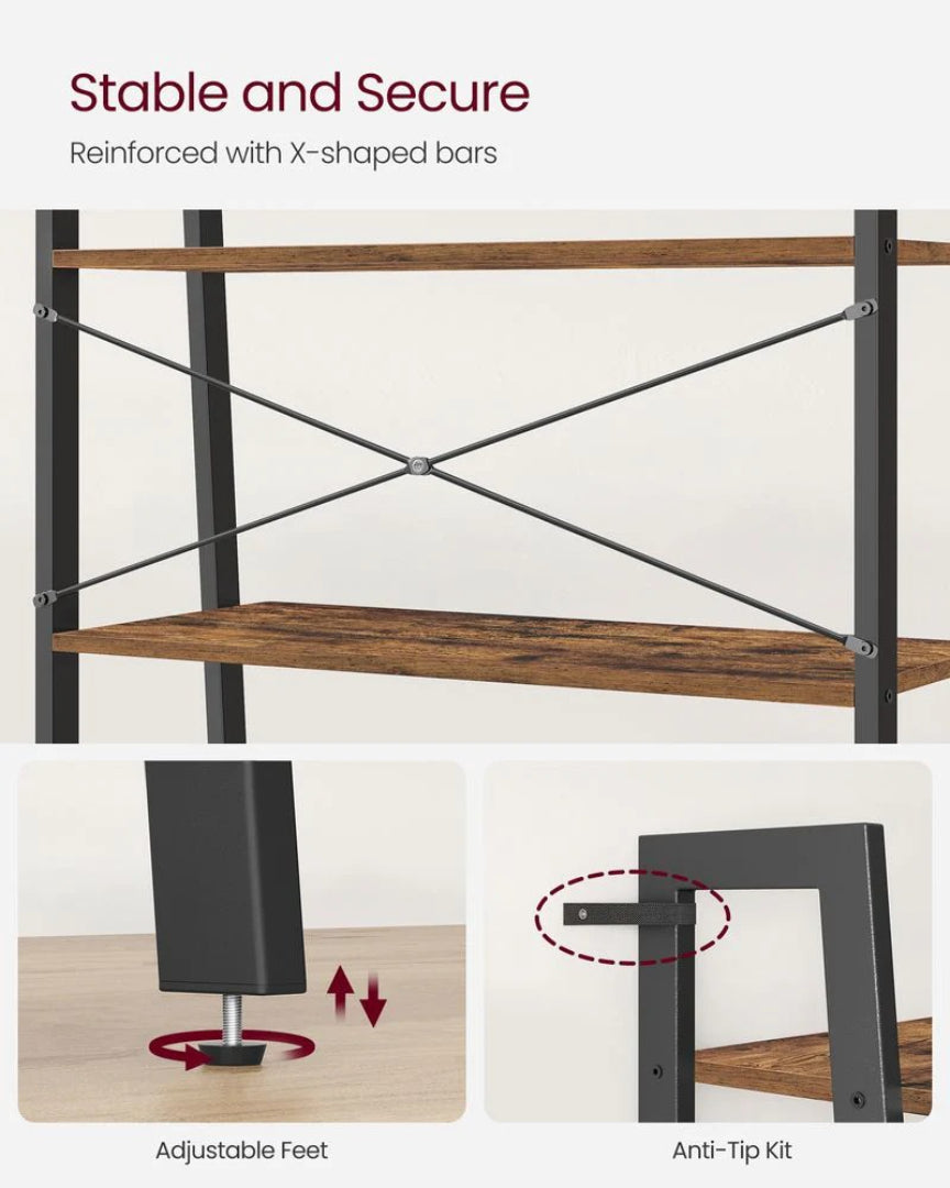 4 Tier Ladder Shelf With Steel Frame, 31.5/22 Inch Storage Rack