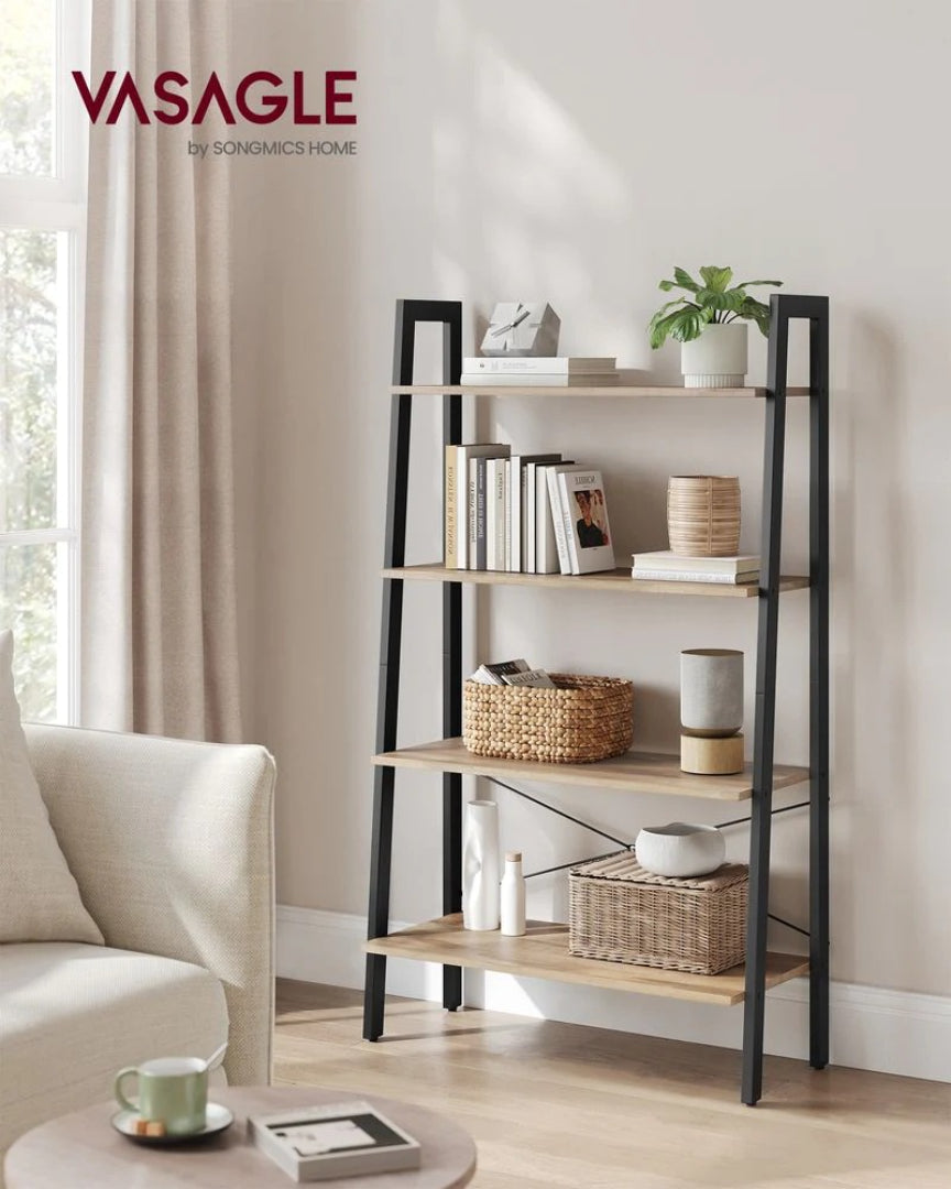 4 Tier Ladder Shelf With Steel Frame, 31.5/22 Inch Storage Rack