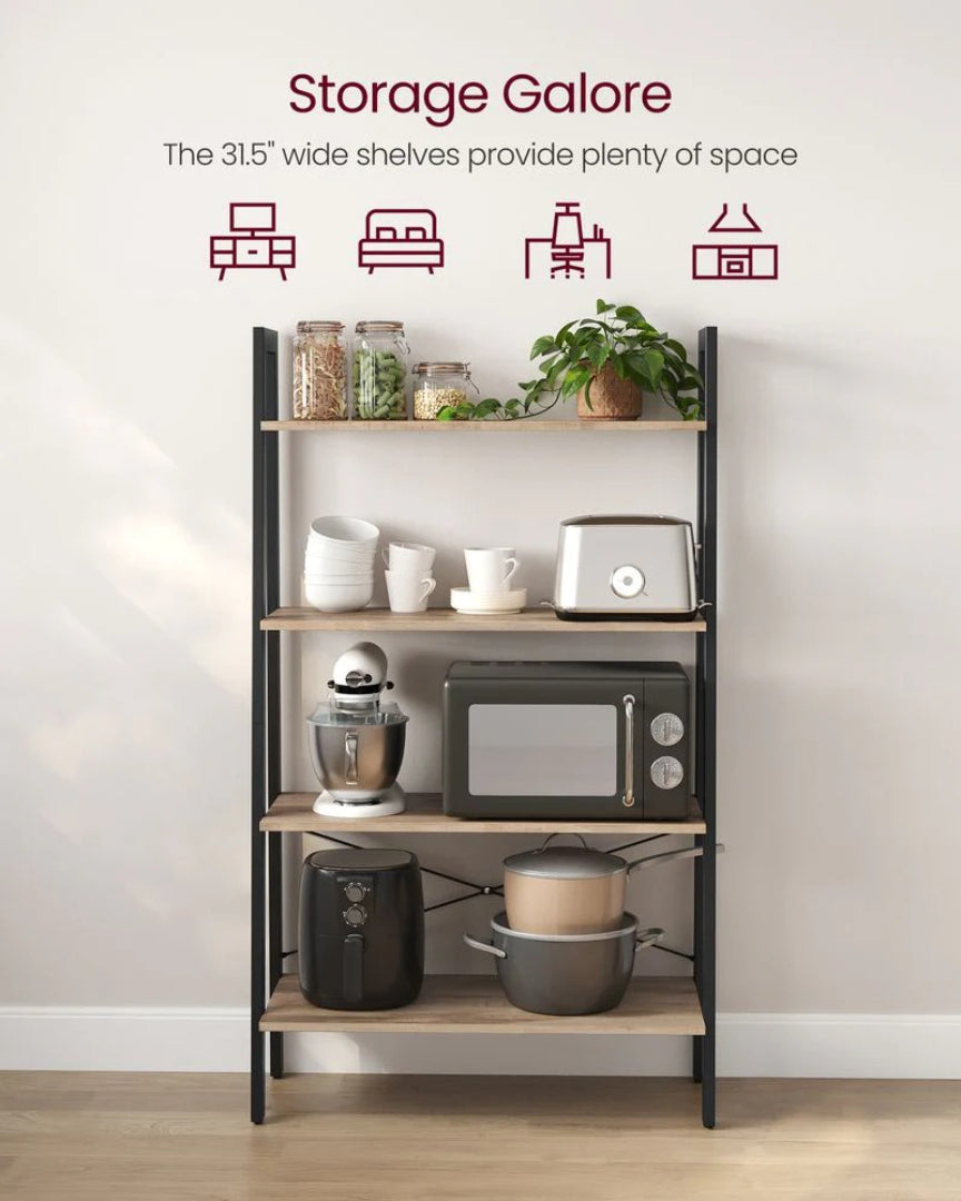 4 Tier Ladder Shelf With Steel Frame, 31.5/22 Inch Storage Rack