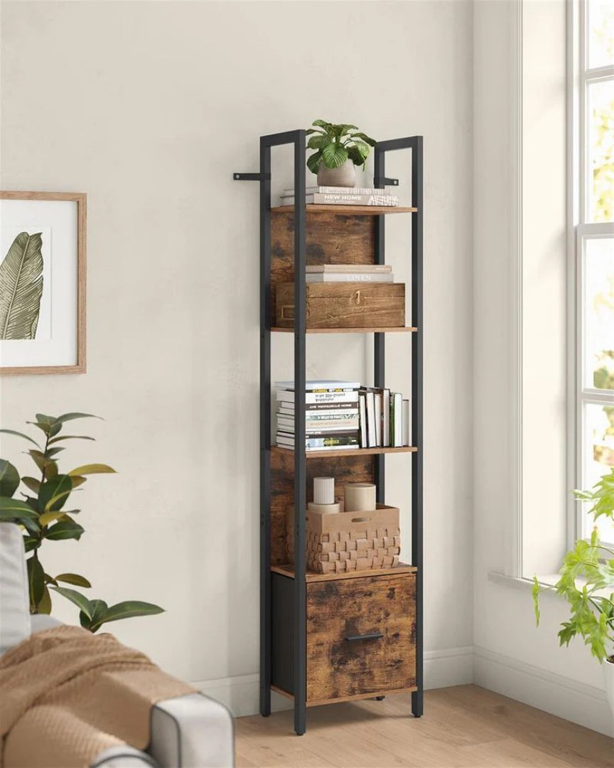 5 Tier Bookshelf With Drawer, 65 Inch Storage Bookcase