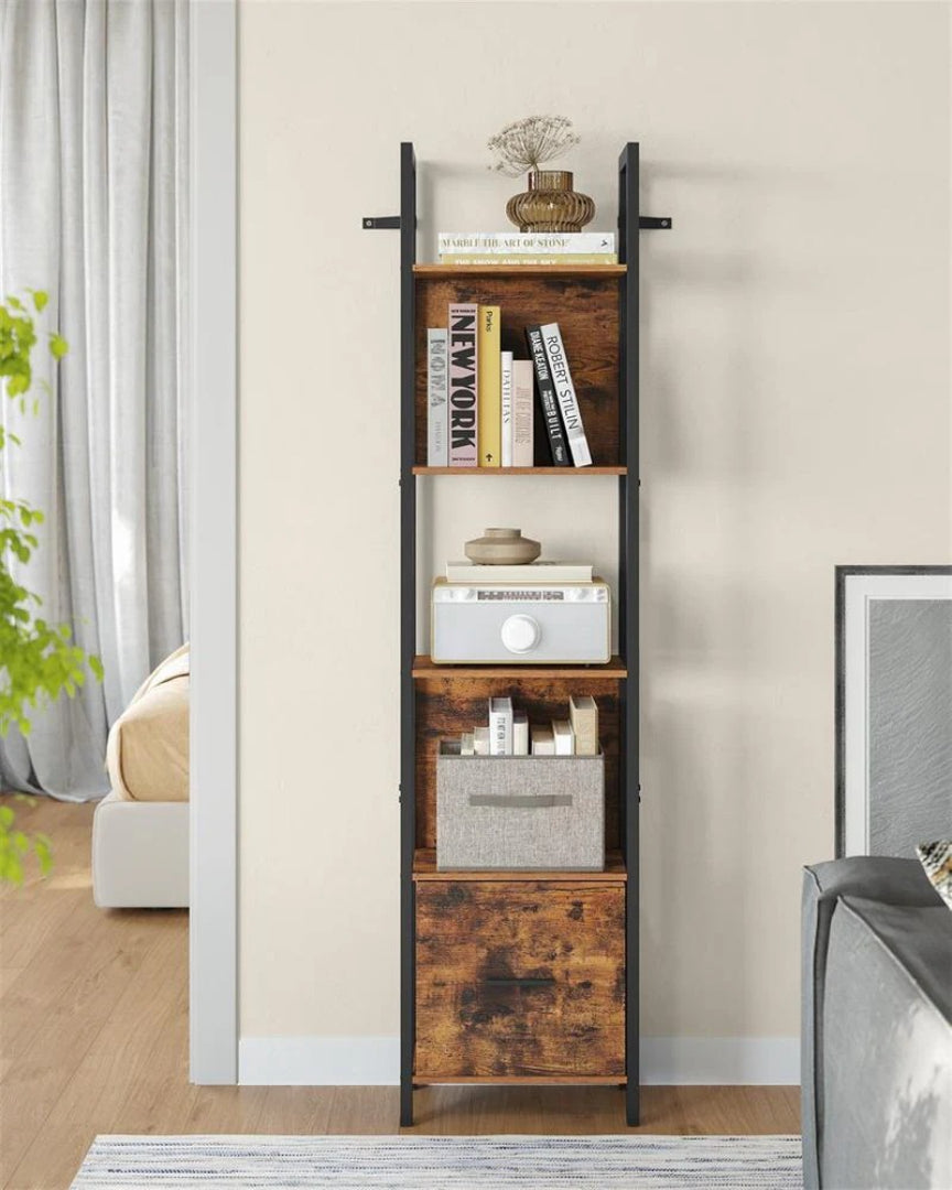 5 Tier Bookshelf With Drawer, 65 Inch Storage Bookcase
