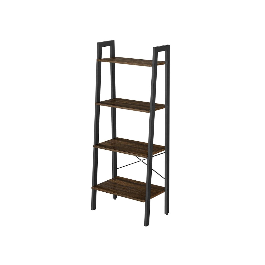 4 Tier Ladder Shelf With Steel Frame, 31.5/22 Inch Storage Rack
