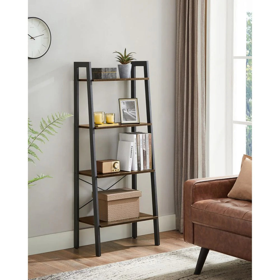 4 Tier Ladder Shelf With Steel Frame, 31.5/22 Inch Storage Rack