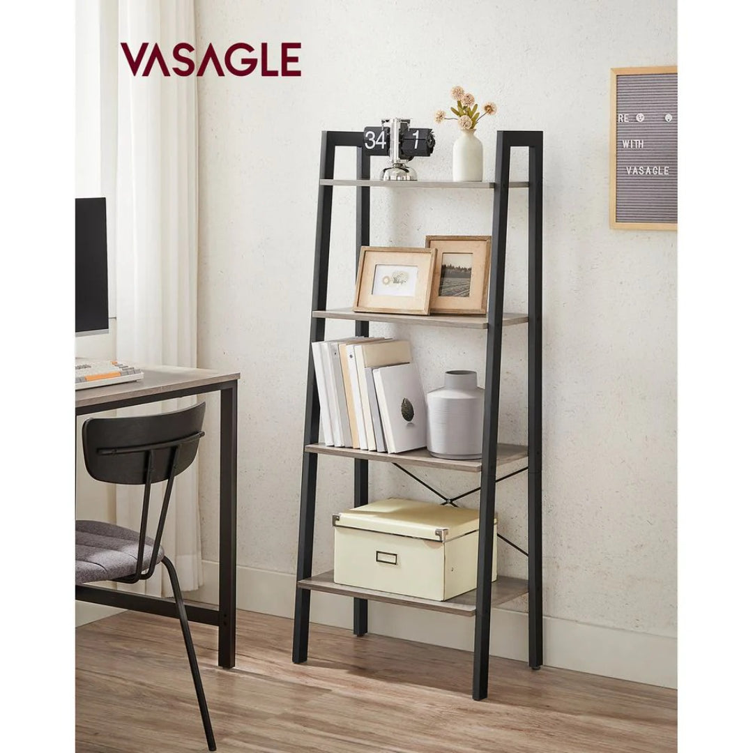 4 Tier Ladder Shelf With Steel Frame, 31.5/22 Inch Storage Rack