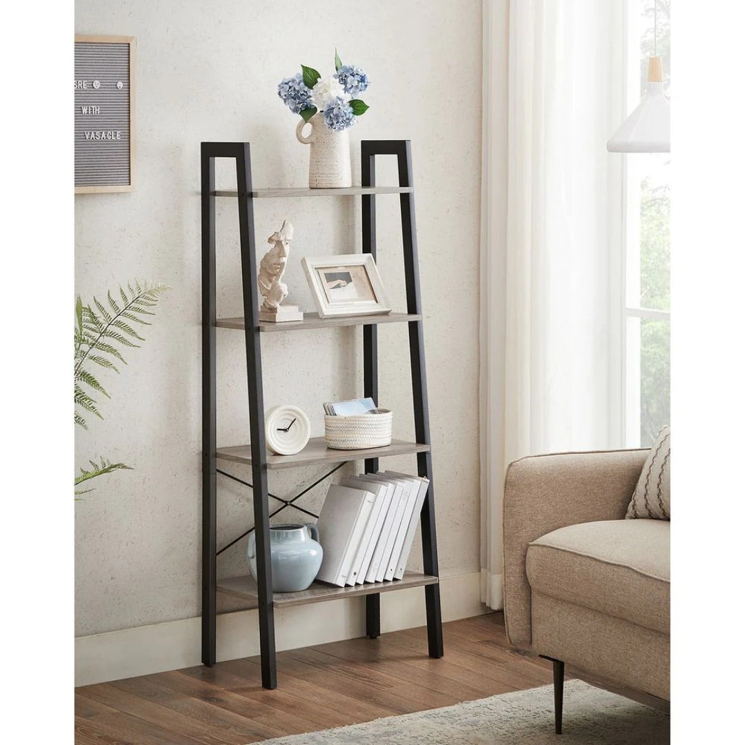 4 Tier Ladder Shelf With Steel Frame, 31.5/22 Inch Storage Rack