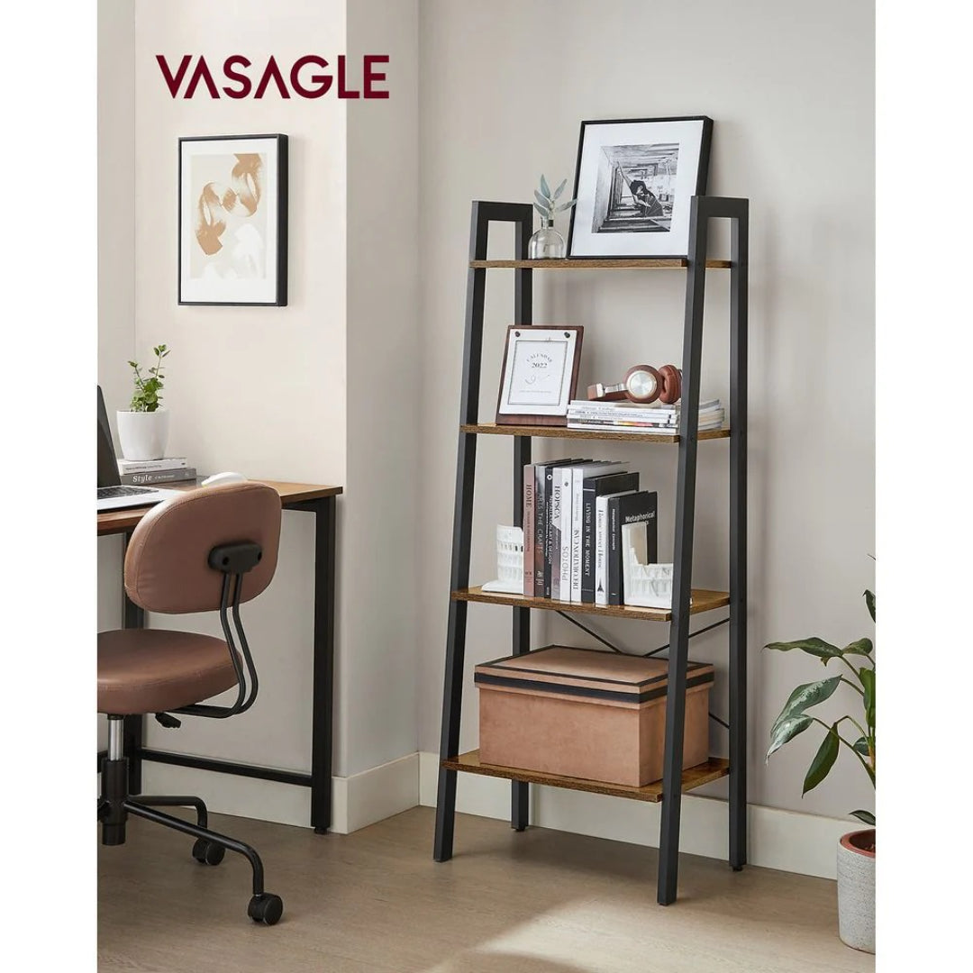 4 Tier Ladder Shelf With Steel Frame, 31.5/22 Inch Storage Rack