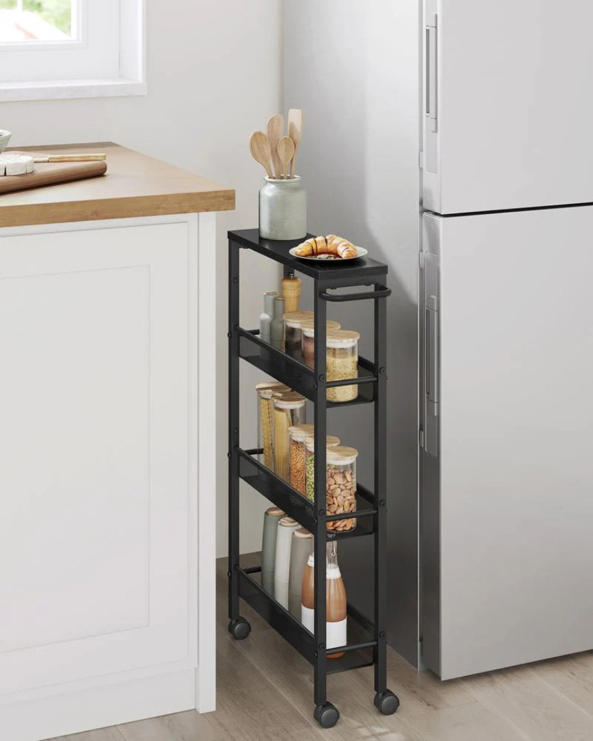 4 Tier Slim Rolling Storage Cart Narrow Utility Shelf