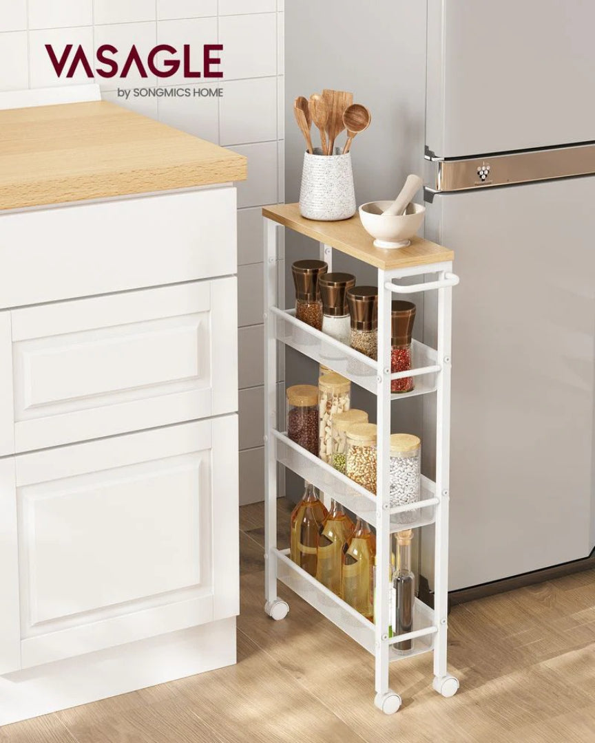 4 Tier Slim Rolling Storage Cart Narrow Utility Shelf