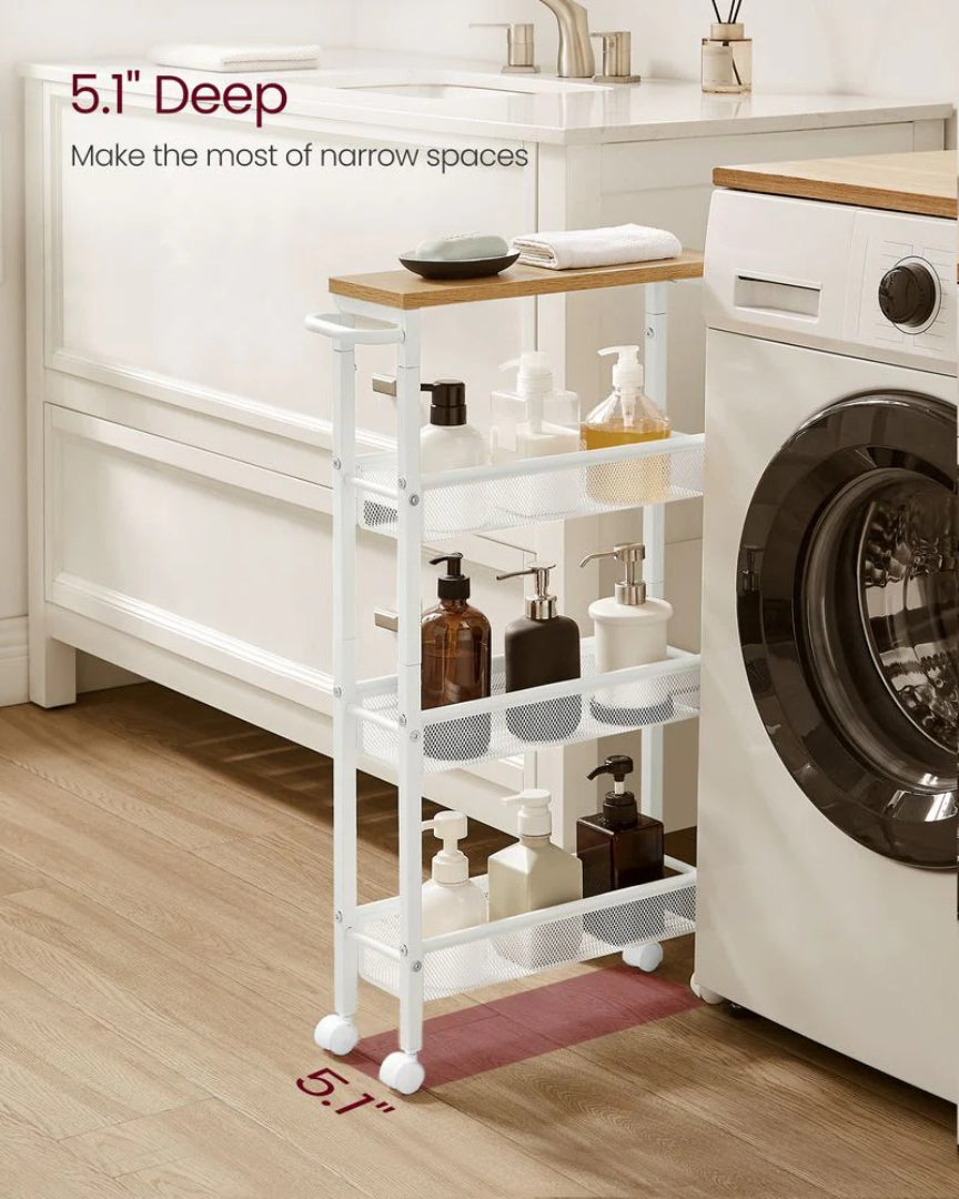 4 Tier Slim Rolling Storage Cart Narrow Utility Shelf