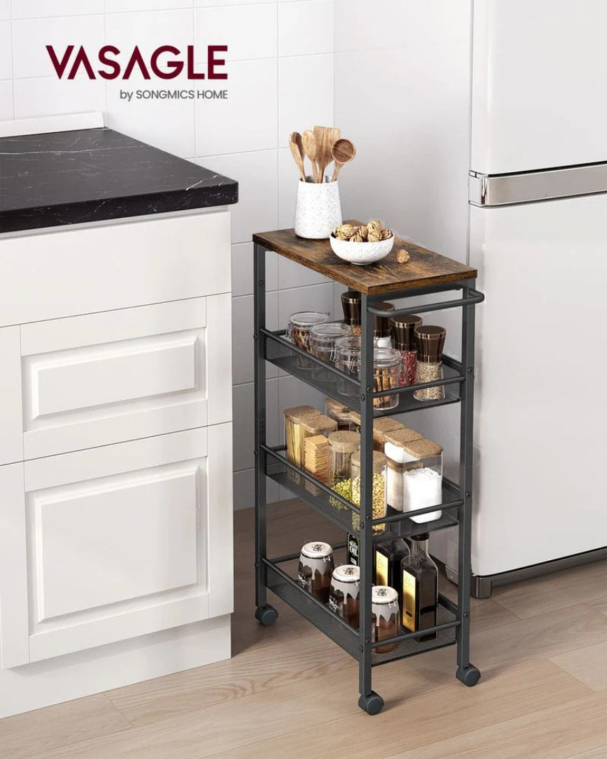 Slim Rolling Storage Cart 4 Or 5 Tier Narrow Utility