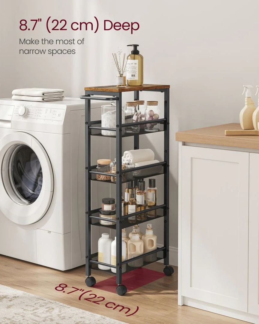 Slim Rolling Storage Cart 4 Or 5 Tier Narrow Utility