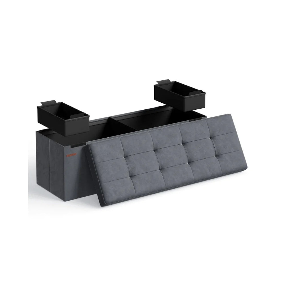30/43 Inch Storage Ottoman Bench With Flip Lid & Storage Boxes