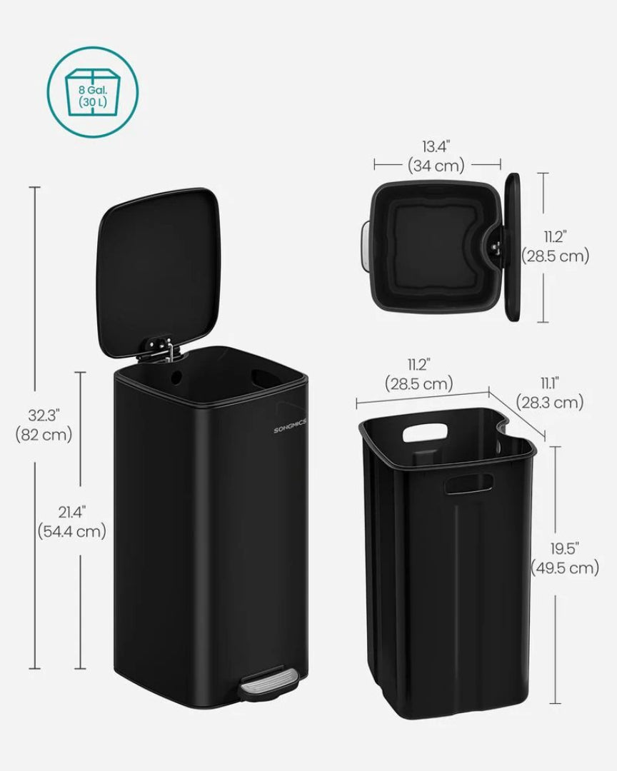Stainless Steel Step Trash Can with Inner Bucket, 5.2–8 Gallon