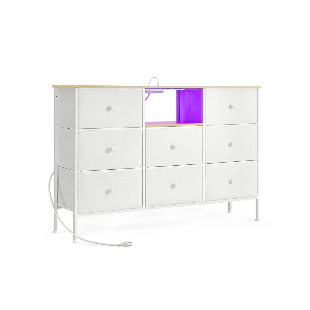 Fabric Dresser With LED Lights And Power Outlets 8 Drawer