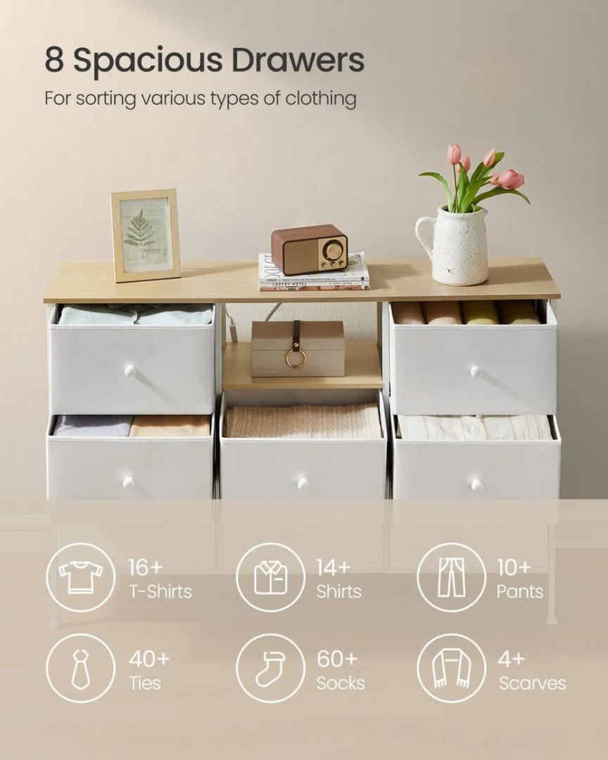 Fabric Dresser With LED Lights And Power Outlets 8 Drawer