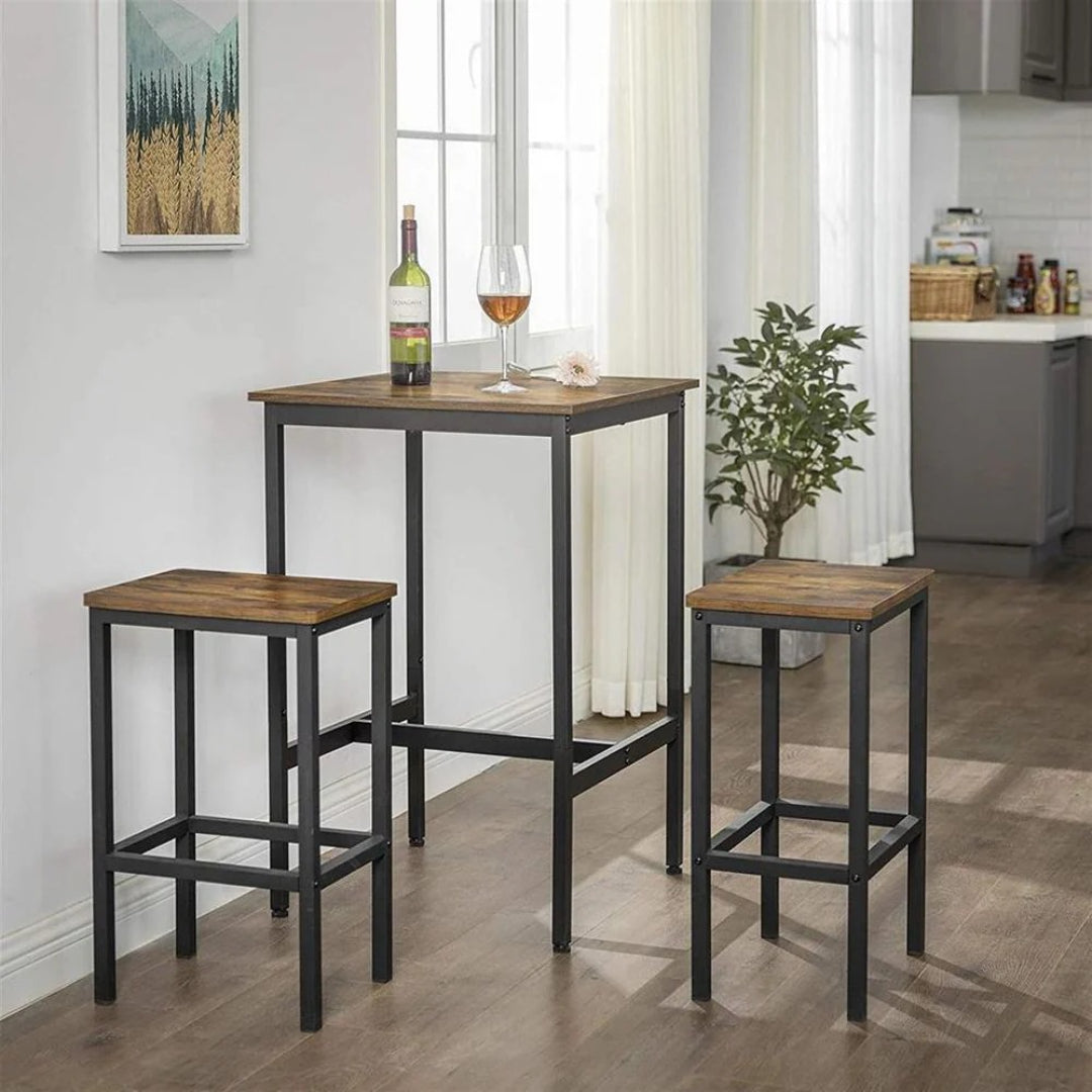High Top Bar Table, Industrial Square Pub Table with Steel Frame