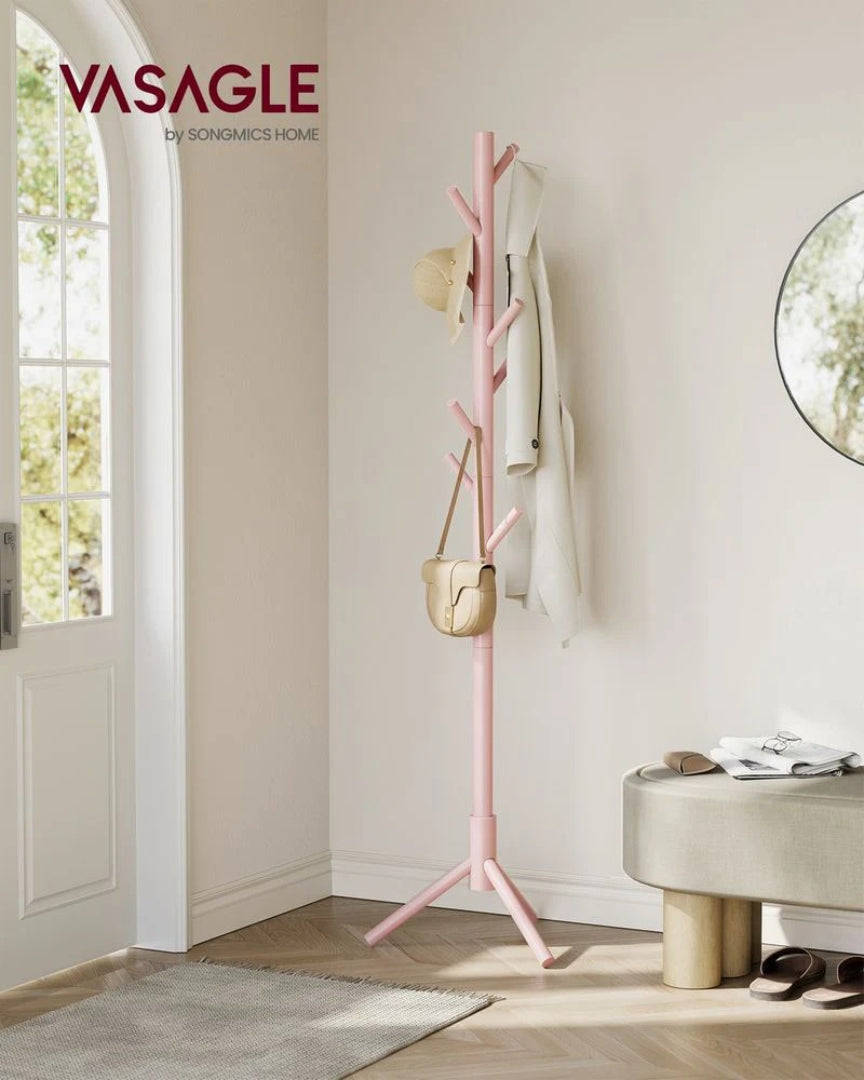 Solid Wood Coat Rack With 8 Hooks, 68.9 Inch Freestanding Stand