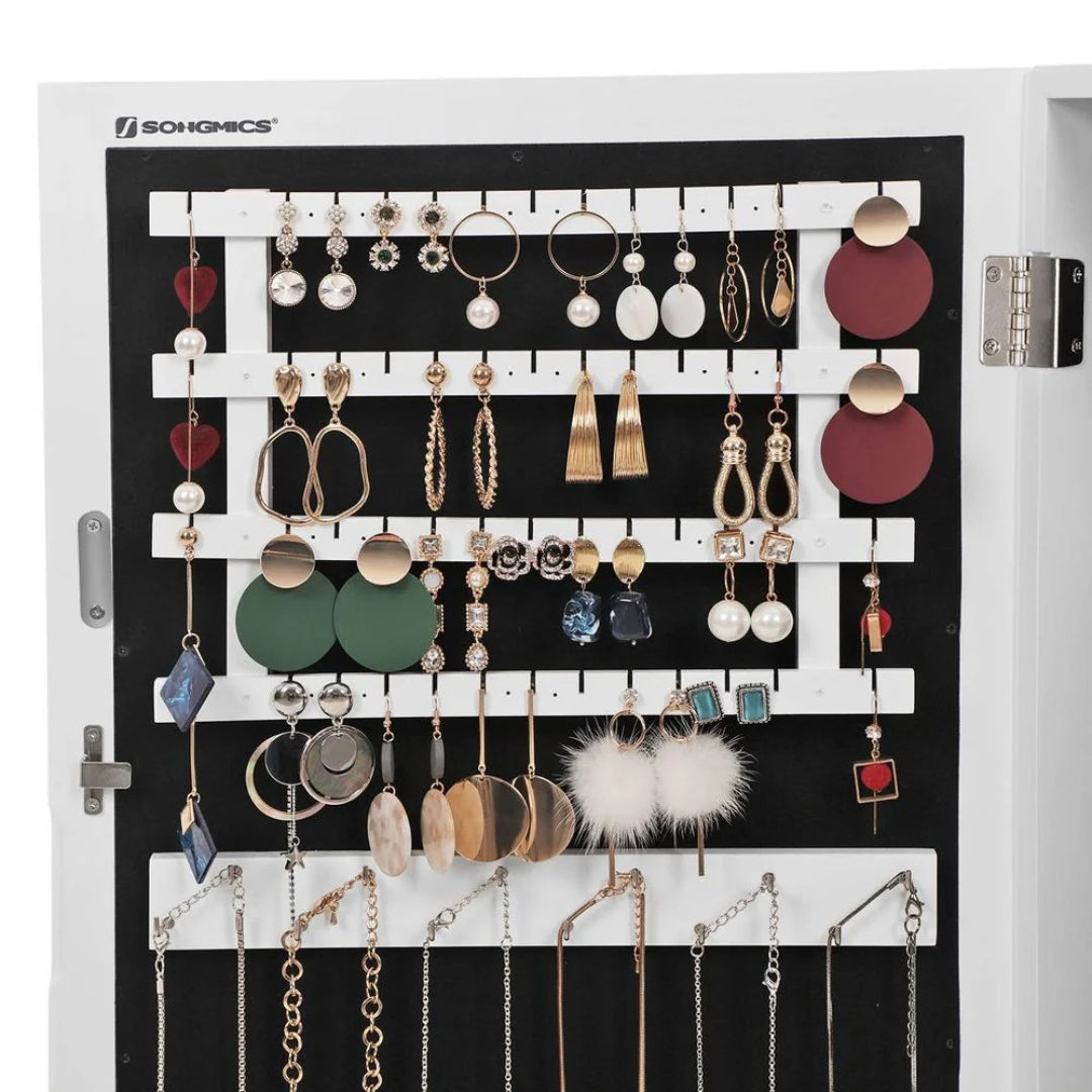Lockable Mirror Jewelry Cabinet Wall Mounted Organizer