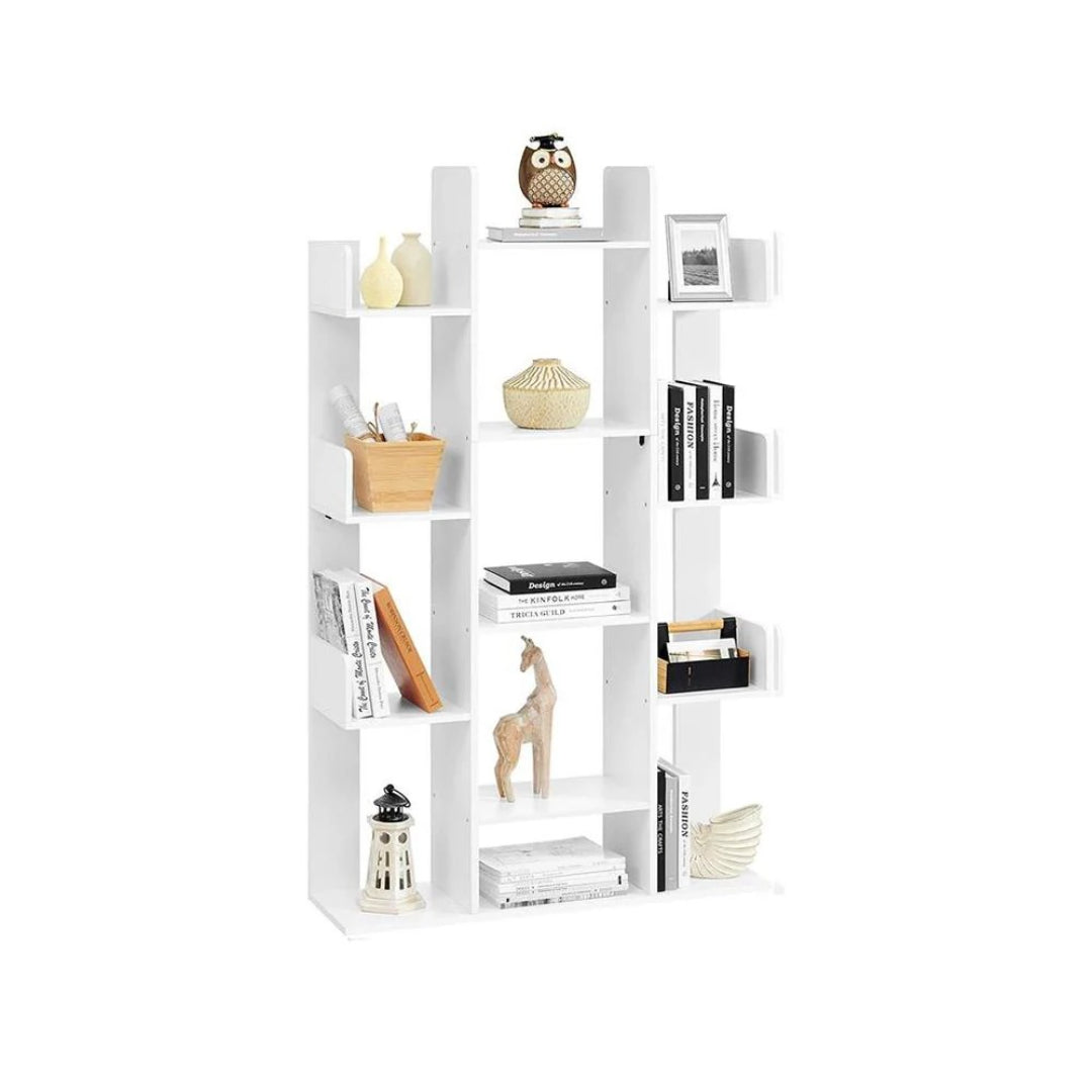 Tree Shaped Bookcase With 13 Storage Compartments, Space Saving Shelf