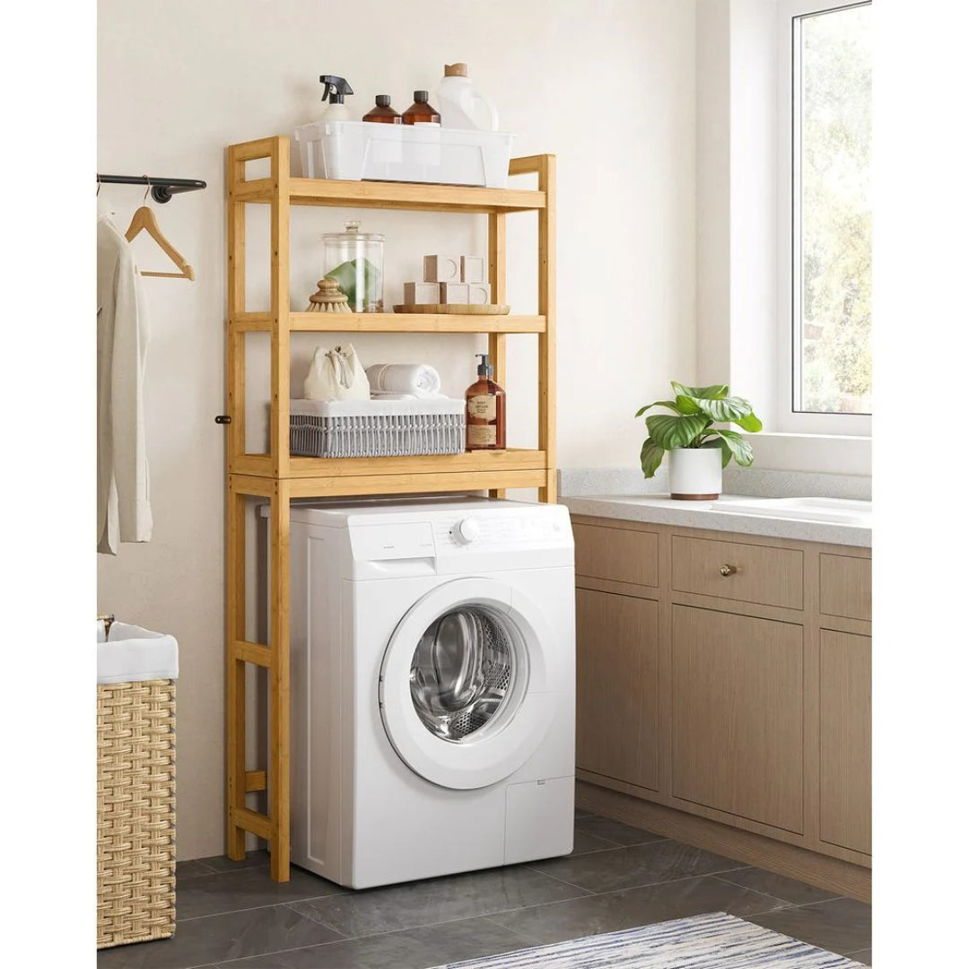 Over Toilet Bathroom Organizer 3-Tier Bamboo Shelf 66.9in High