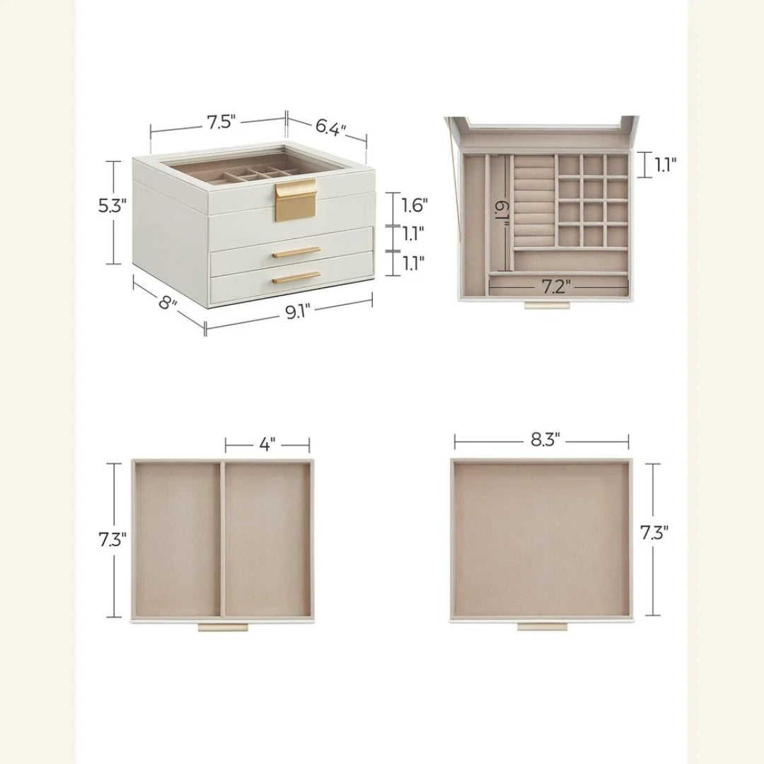 Jewelry Box Organizer With Glass Lid 2 To 6 Layer Storage