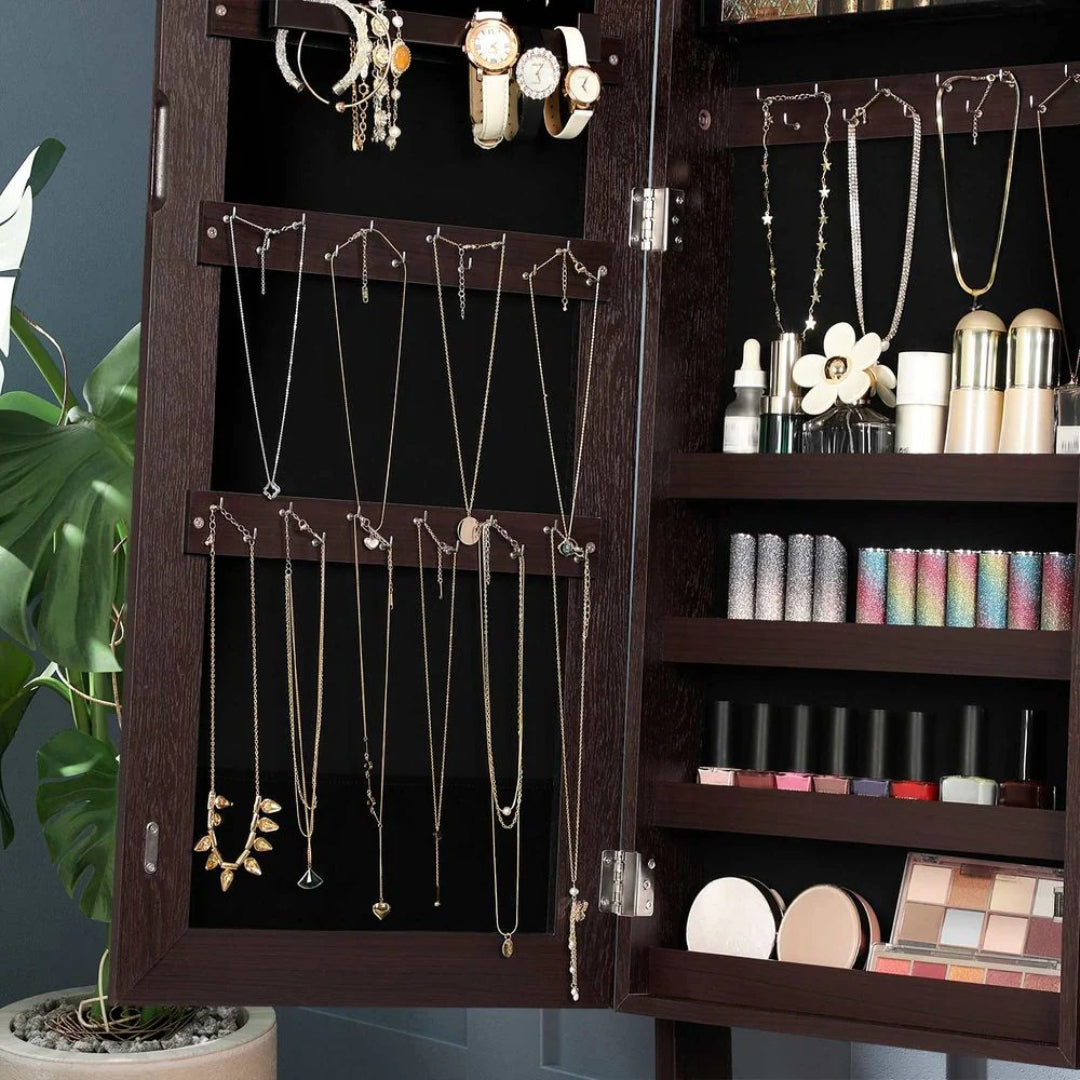 Freestanding Mirror Jewelry Cabinet Armoire With Storage