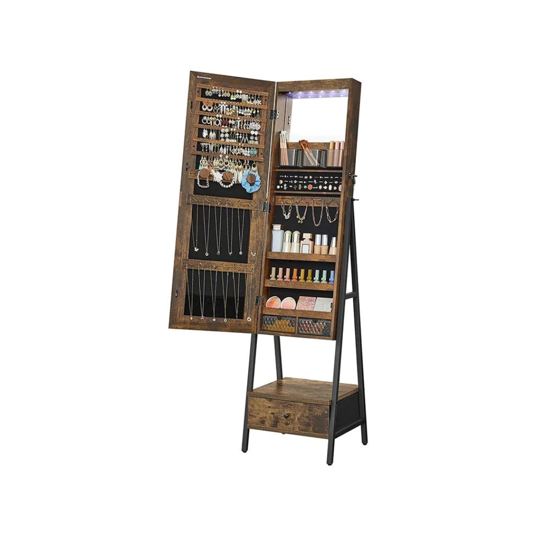 Lockable Jewelry Armoire With Full Length Mirror And Storage