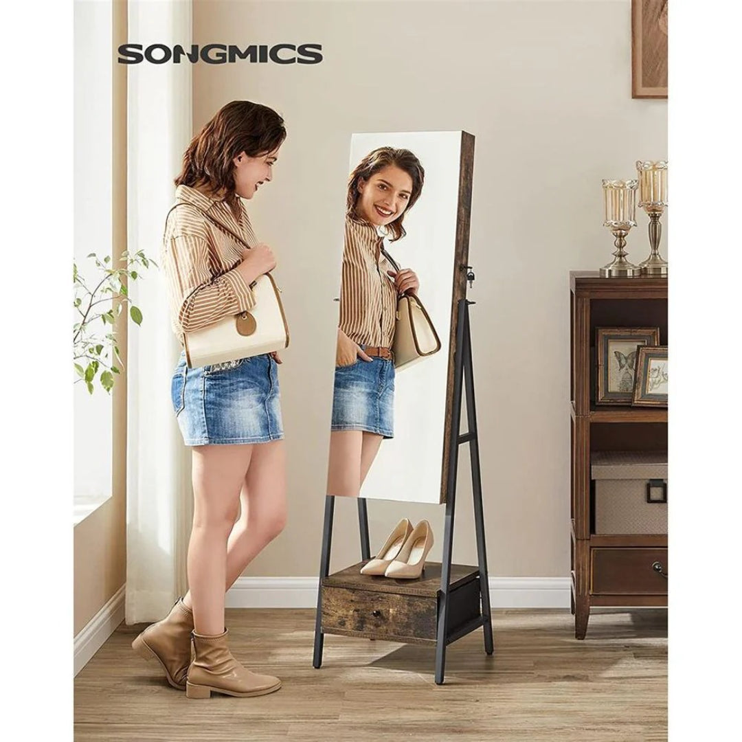 Lockable Jewelry Armoire With Full Length Mirror And Storage