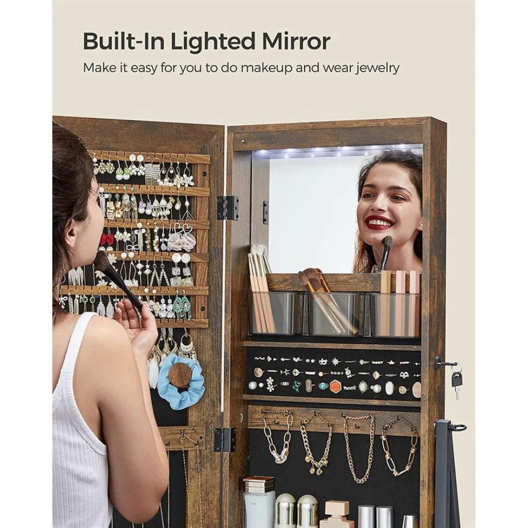 Lockable Jewelry Armoire With Full Length Mirror And Storage