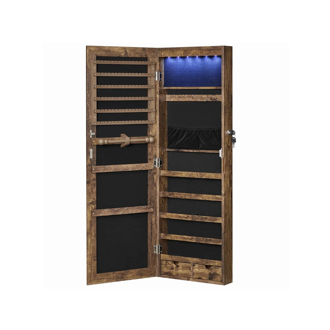 Wall Mounted Jewelry Armoire Cabinet With Mirror LED Lights