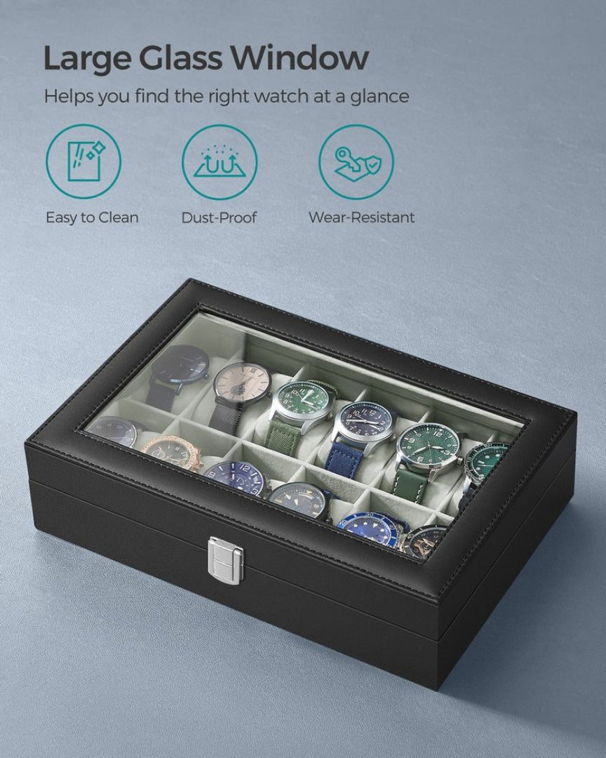 Watch Storage Case With Glass Lid 6 Or 12 Slot Organizer