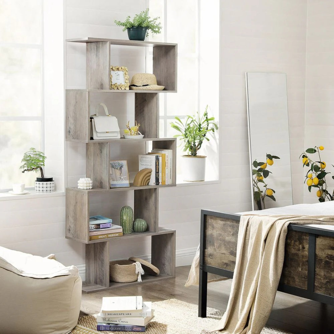 5 Tier Wooden Bookcase, 62.6 Inch Storage Shelf