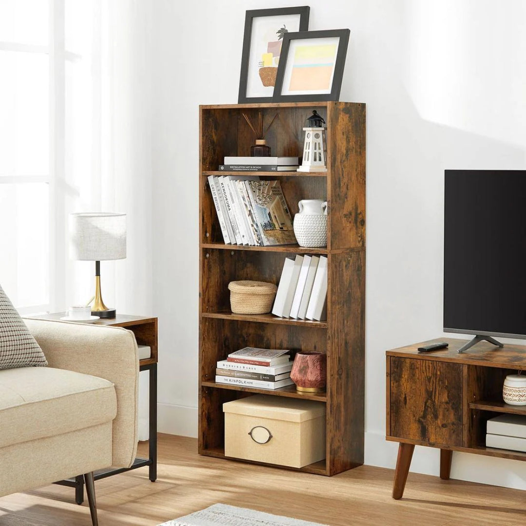 5 Tier Open Bookcase With Adjustable Storage Shelves