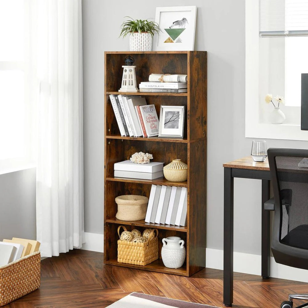 5 Tier Open Bookcase With Adjustable Storage Shelves