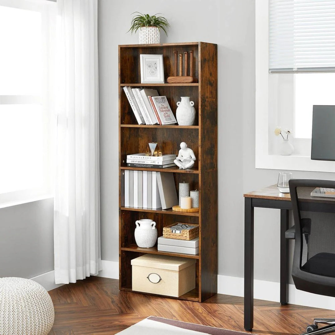 6 Tier Bookcase With Adjustable Shelves, 63.1 Inch Storage Shelf