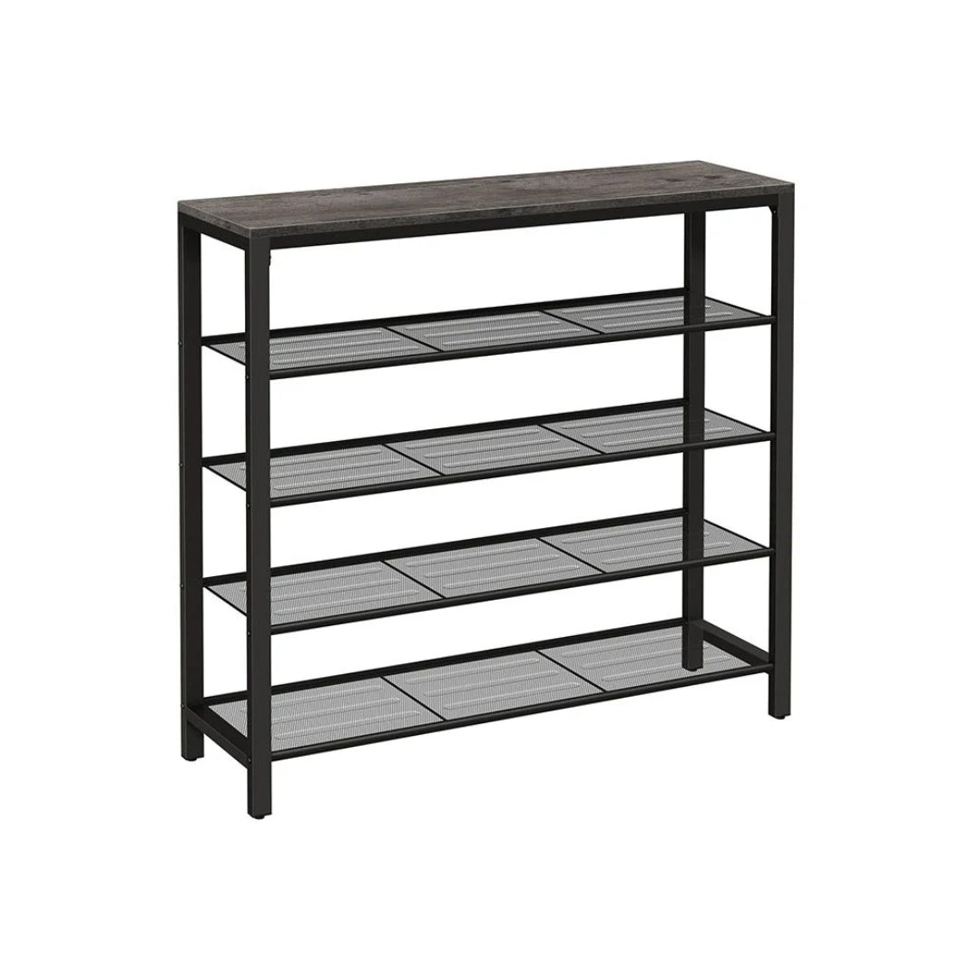 5 Tier Shoe Rack With Mesh Shelves & Storage Top Organizer