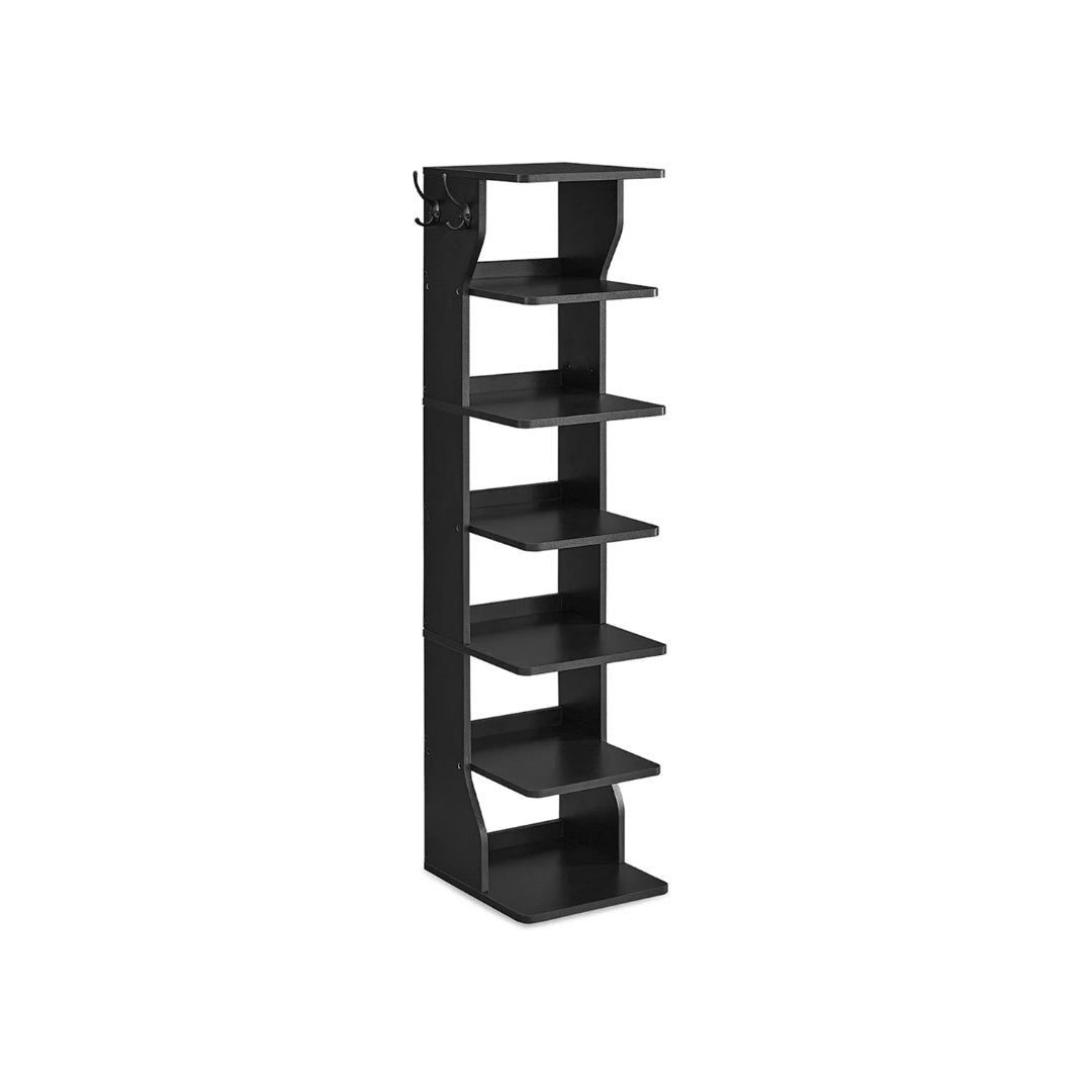 7 Tier Slim Shoe Rack With Hooks, Narrow Shoe Storage Organizer