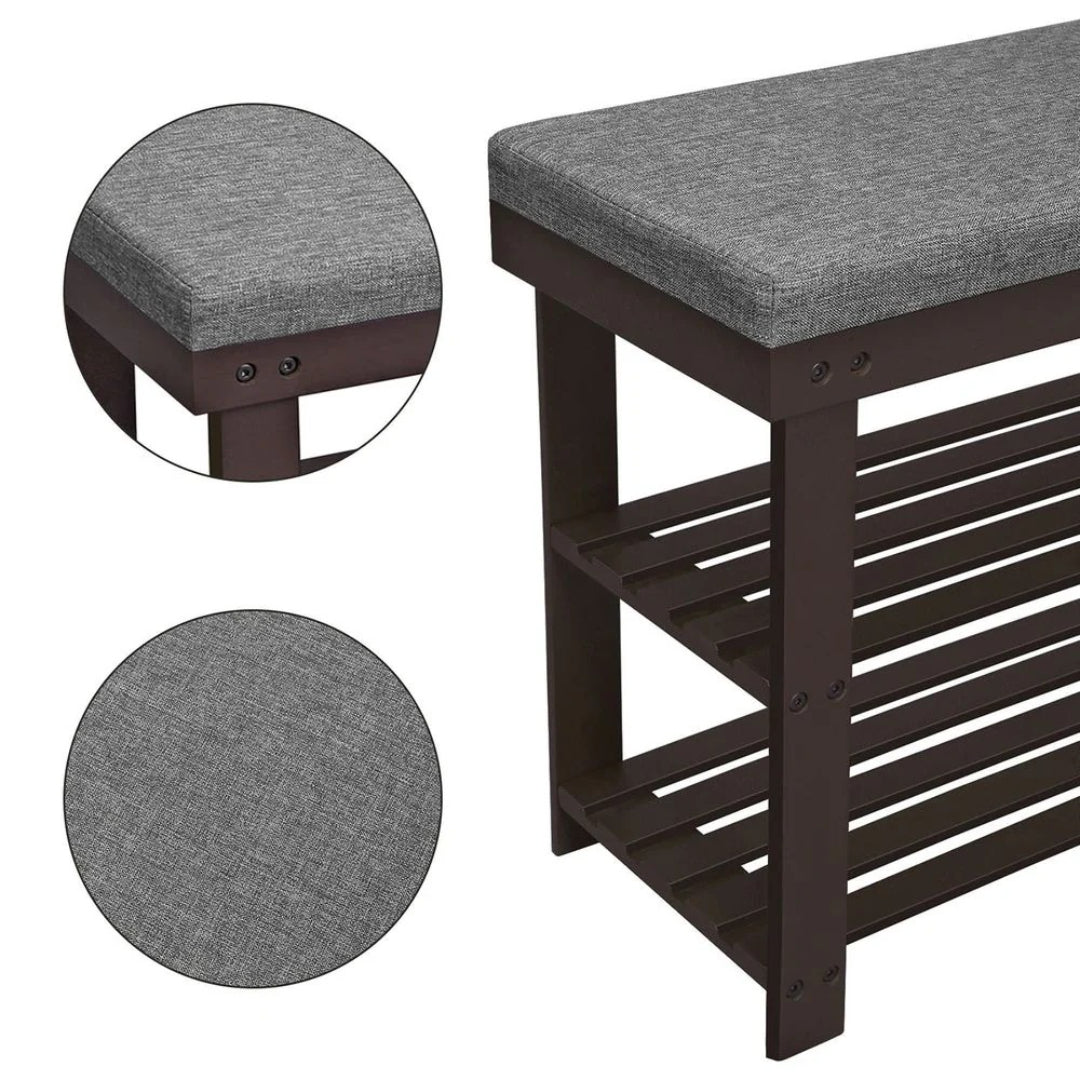 Shoe Organizer Bench With Cushion & 2 Shelves, 28 Inch Unit