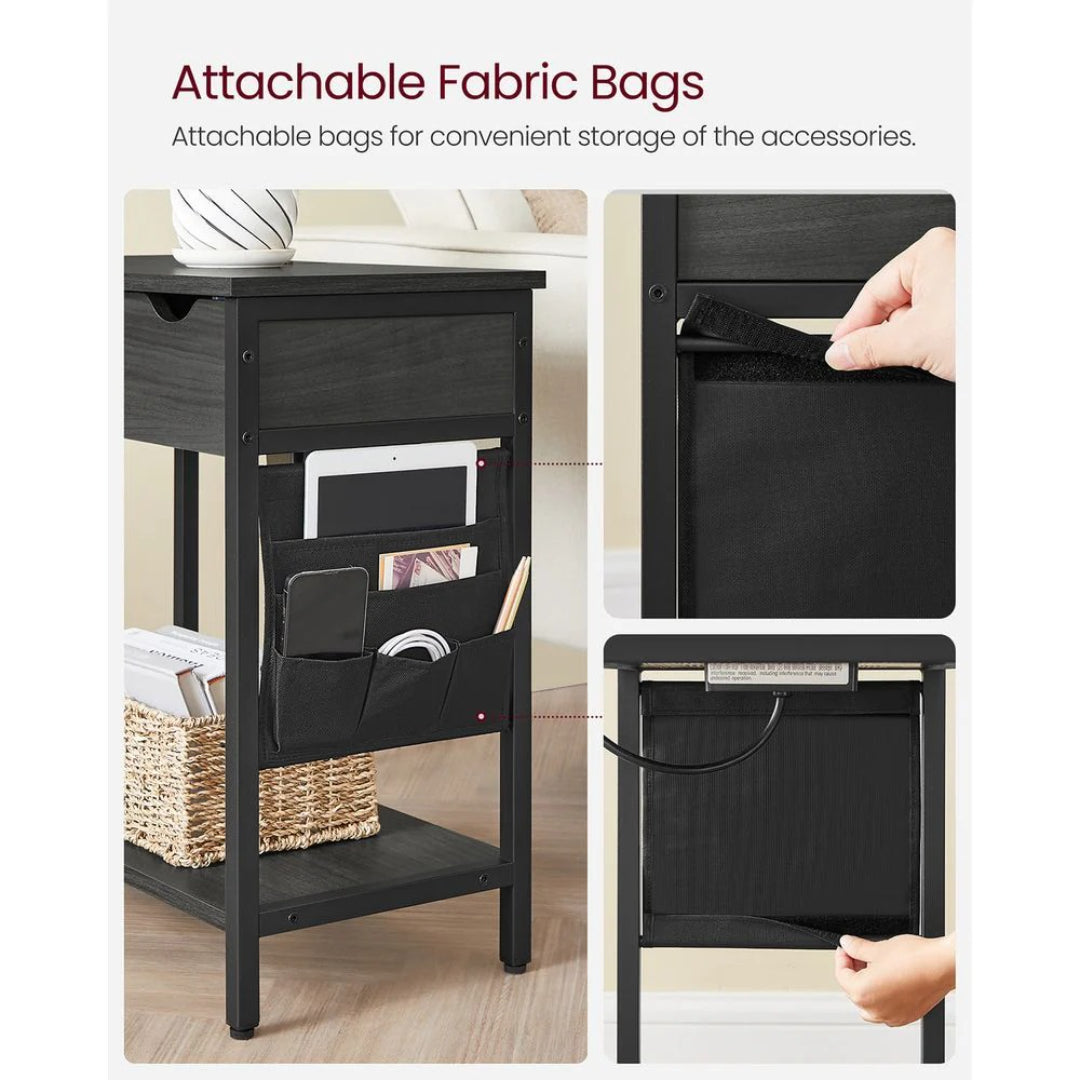End Table With USB Ports And Power Outlets Storage Shelf