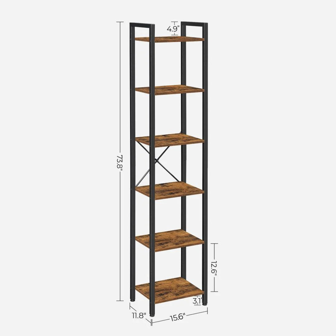 6 Tier Narrow Bookcase With Steel Frame, 73.8 Inch Storage Shelf