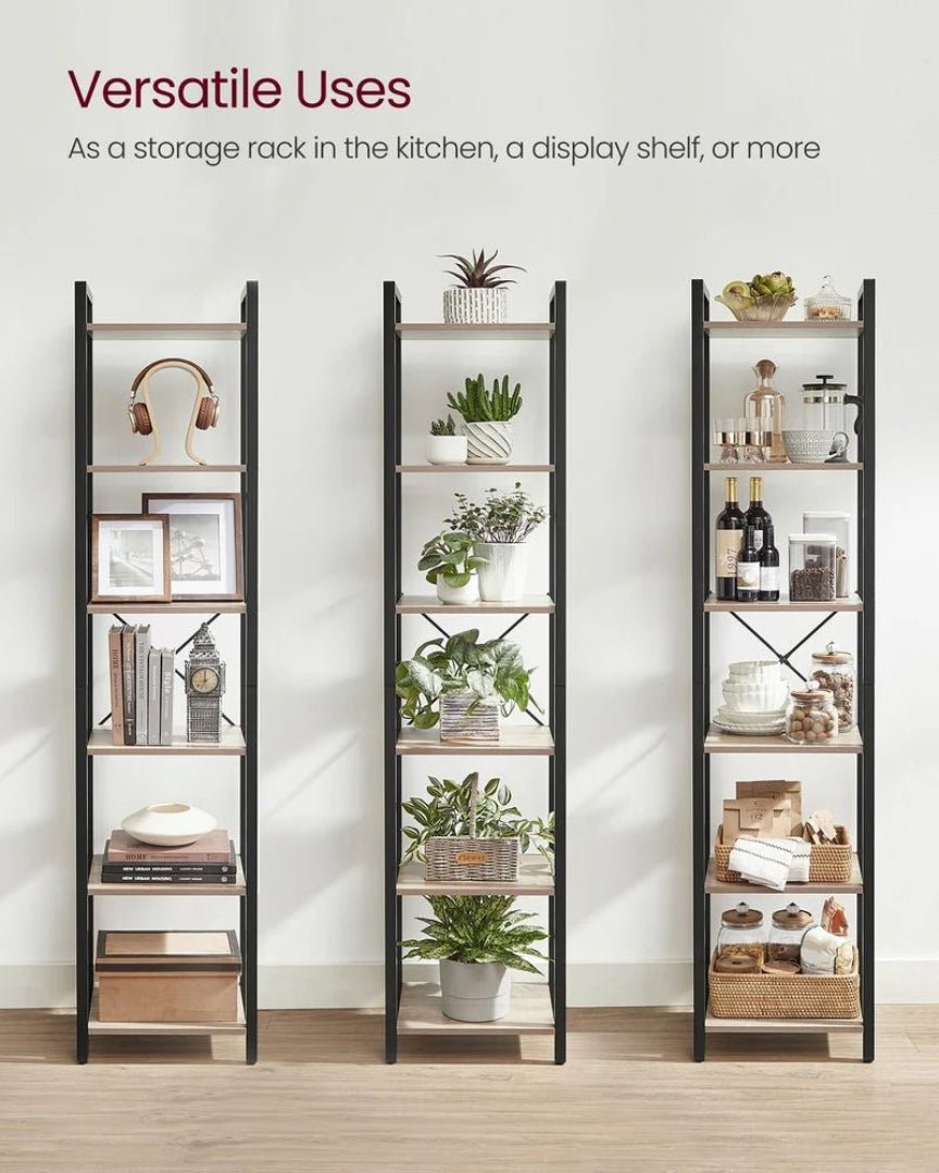 6 Tier Narrow Bookcase With Steel Frame Storage Shelf